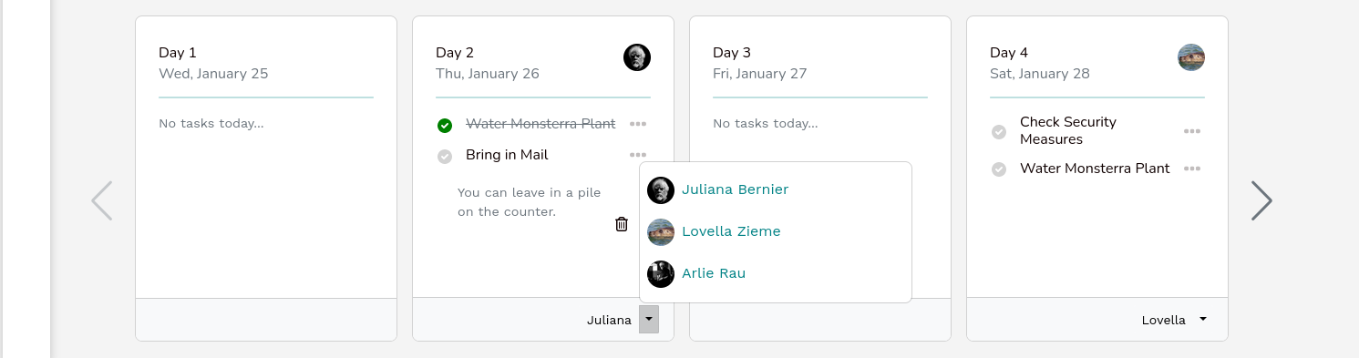 Screenshot of the homesitter assignment drop-down.