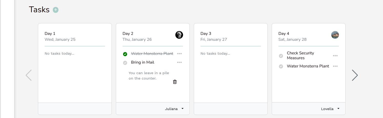 Screenshot of the tasks section which shows details of individual tasks.